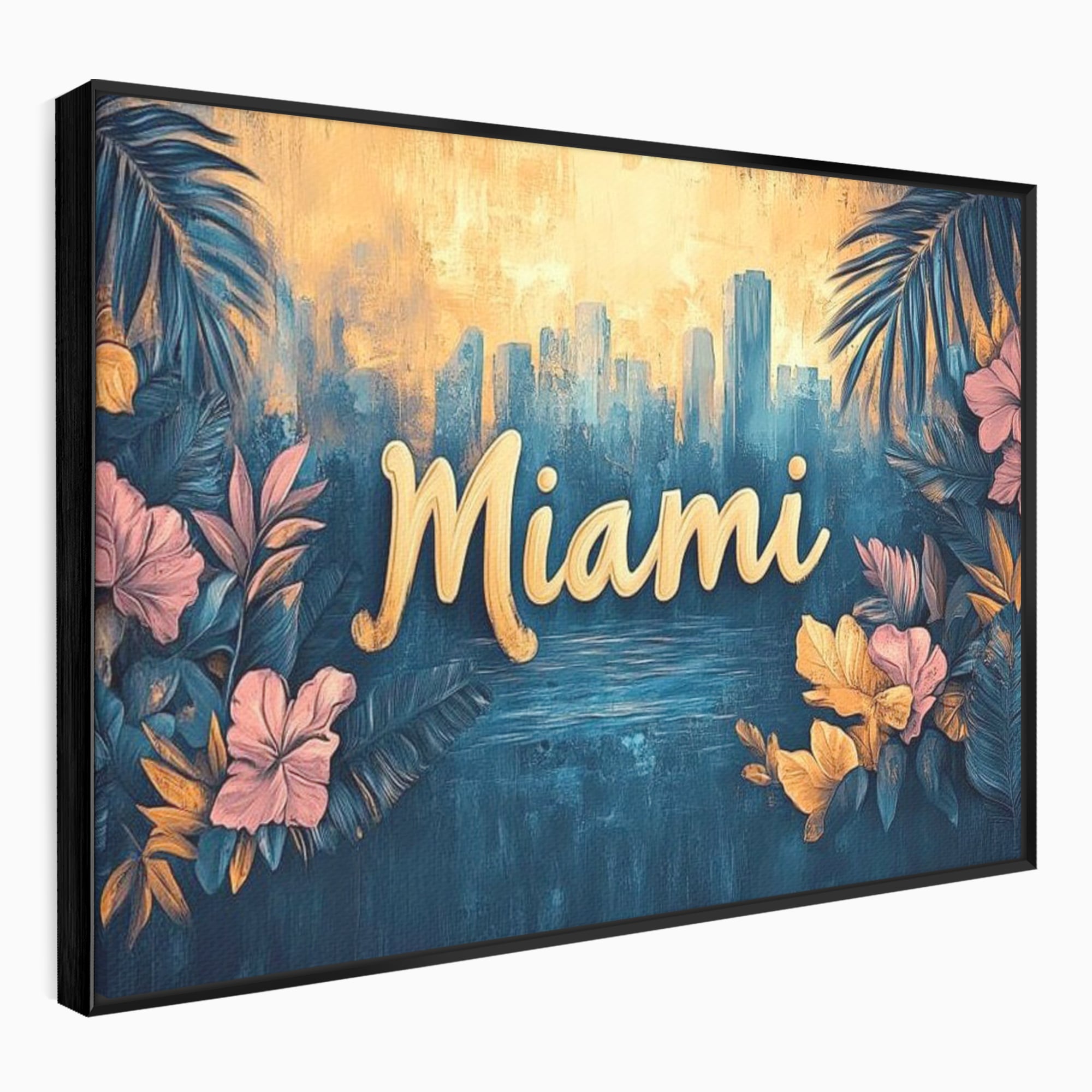 Tablou canvas cu tablou canvas cu peisaj urban miami, in rama de aluminiu negru
